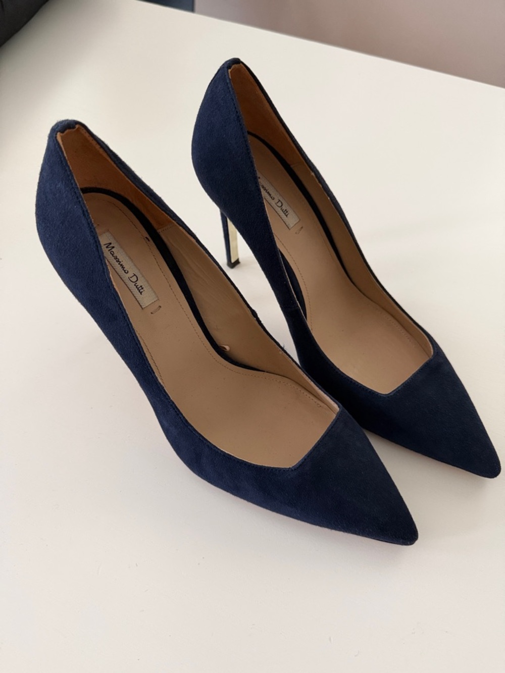 Massimo Dutti Dark Blue Suede Pointed Toe Stiletto Pumps